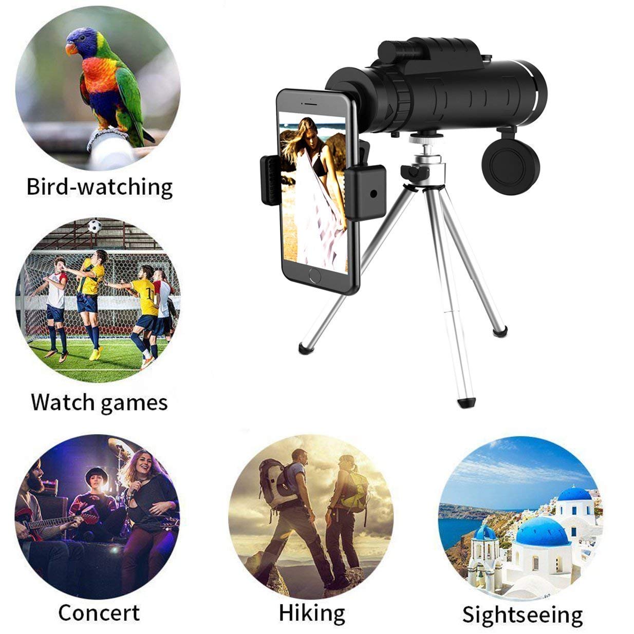 HD Monocular Telescope with Smartphone Holder and Tripod for Outdoor Viewing