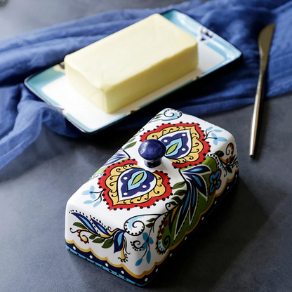 Håndmalet keramisk smørskål med traditionelt italiensk design