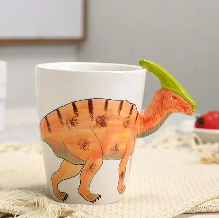 Håndmalet keramikkrus med dinosaur i 3D-design til kaffe og te