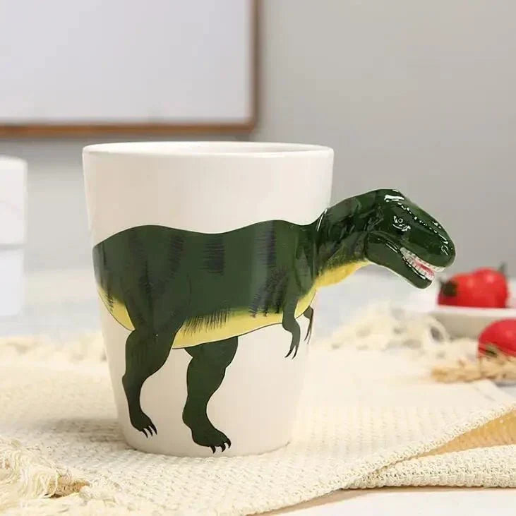Håndmalet keramikkrus med dinosaur i 3D-design til kaffe og te
