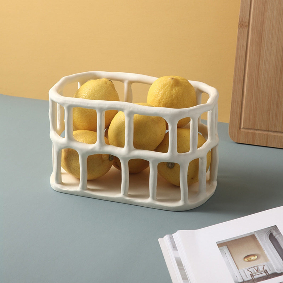 Handcrafted Resin Fruit Basket with Natural Woven Design