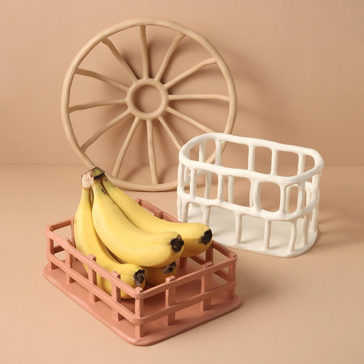 Handcrafted Resin Fruit Basket with Natural Woven Design