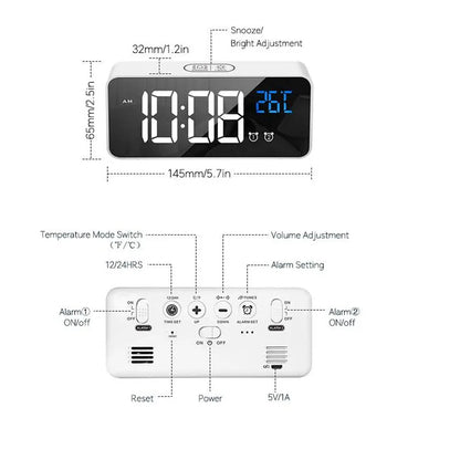 Harmonix smart LED vækkeur med musik og temperaturvisning