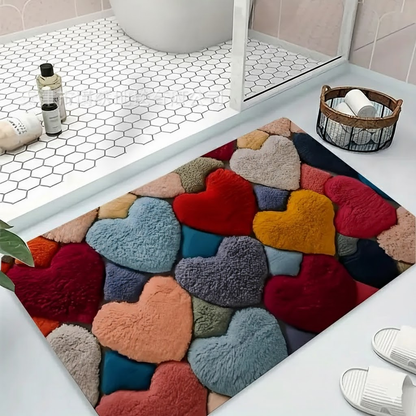 Fußmatte aus Polyester mit Herzmuster, rutschfeste Eingangsmatte