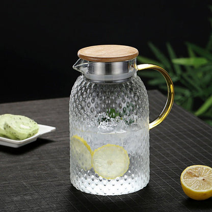 Heat Resistant Glass Jug with Bamboo Lid for Hot and Cold Drinks