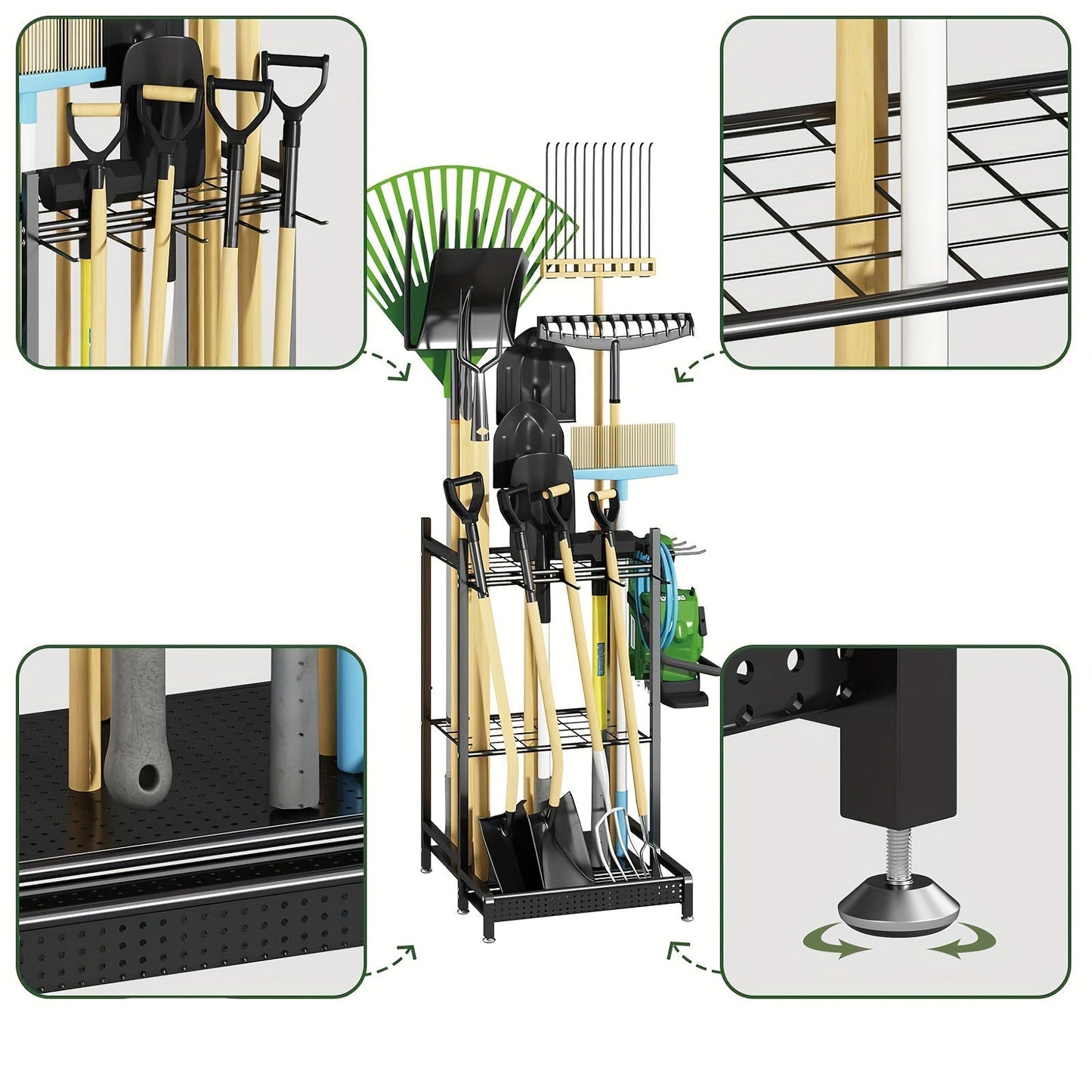 Heavy Duty Metal Garden Tool Rack Outdoor Storage Organizer