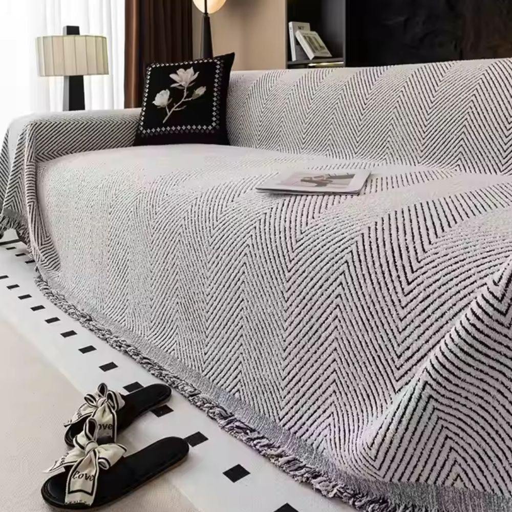 Sofabeskytter i sildebensmønster af mikrofiber, skridsikkert sofabetræk og møbelplaide