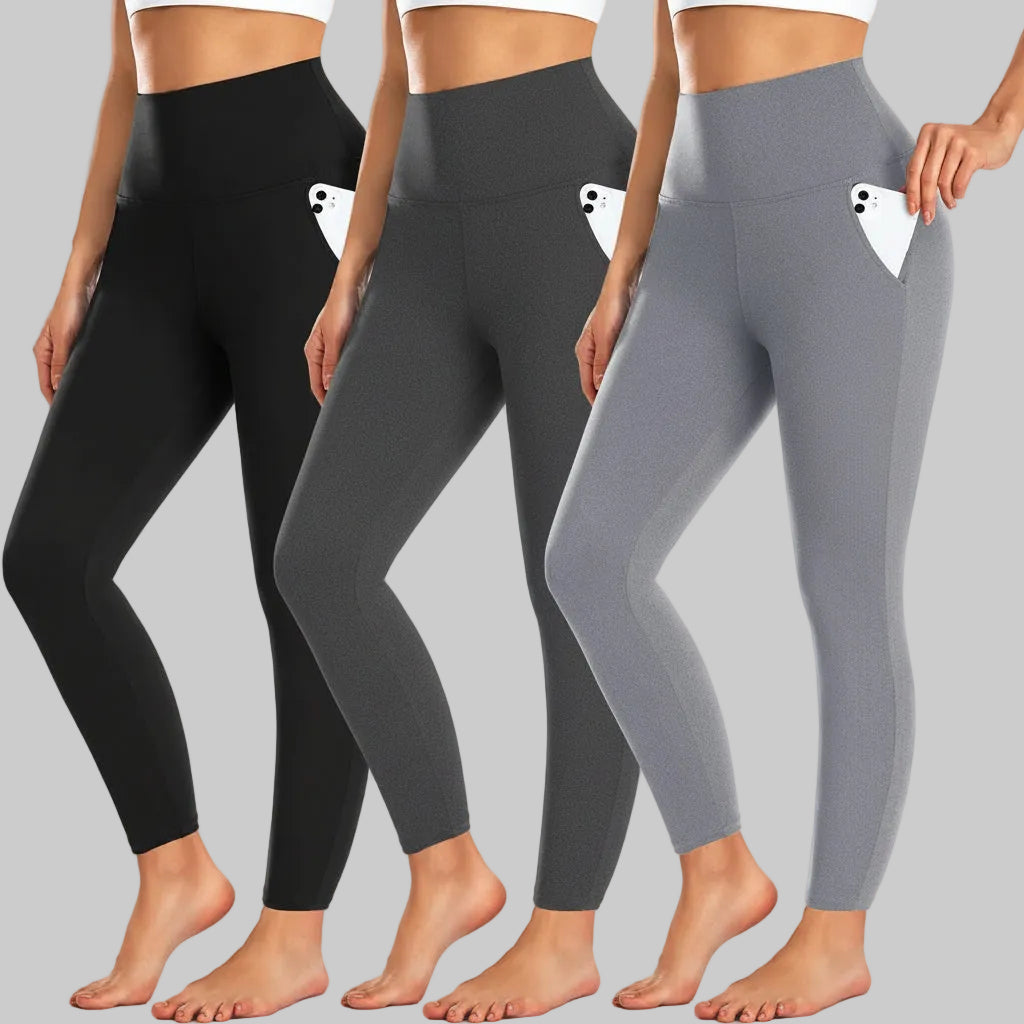 Tætsiddende leggings med høj talje og lommer, lange vinterbukser til træning