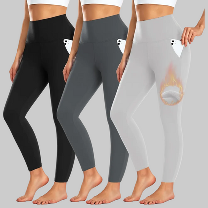 Tætsiddende leggings med høj talje og lommer, lange vinterbukser til træning