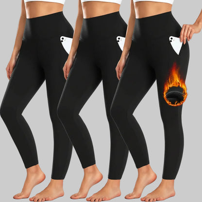 Tætsiddende leggings med høj talje og lommer, lange vinterbukser til træning
