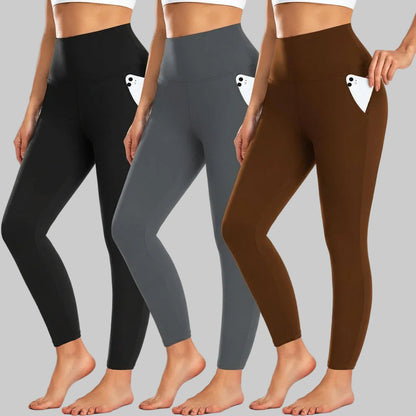 Tætsiddende leggings med høj talje og lommer, lange vinterbukser til træning