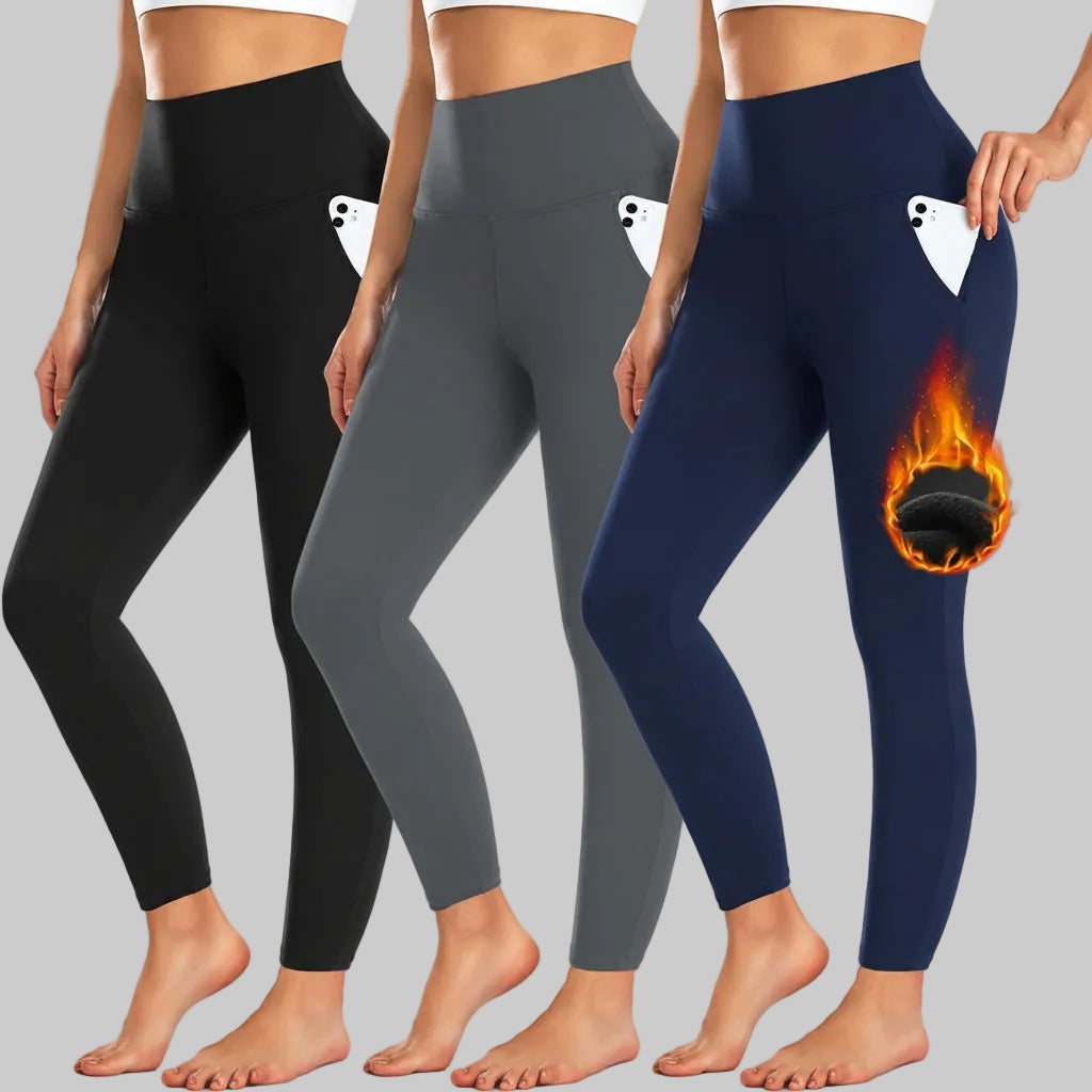 Tætsiddende leggings med høj talje og lommer, lange vinterbukser til træning