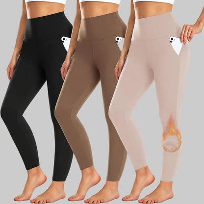 Tætsiddende leggings med høj talje og lommer, lange vinterbukser til træning