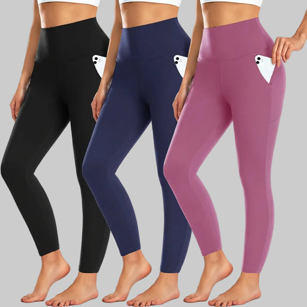 Tætsiddende leggings med høj talje og lommer, lange vinterbukser til træning