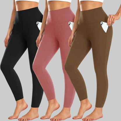 Tætsiddende leggings med høj talje og lommer, lange vinterbukser til træning