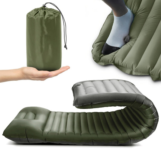 Opblaasbaar campingmatras met ingebouwde voetpomp voor comfortabel slapen buiten