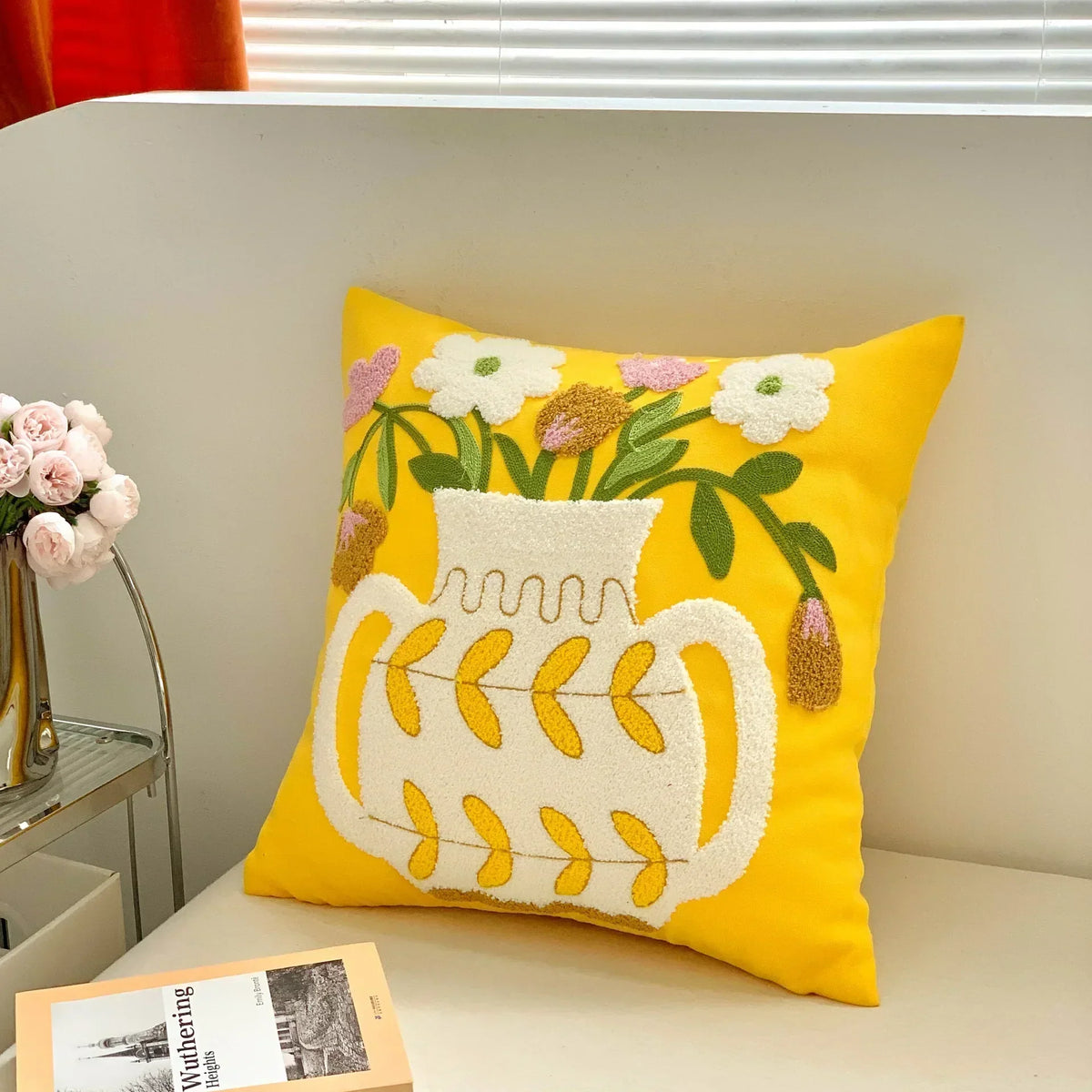 Jacquard-kussenhoes met geweven zonnebloempatroon en verborgen ritssluiting