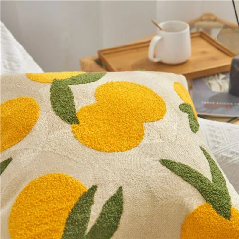 Jacquard-kussenhoes met geweven zonnebloempatroon en verborgen ritssluiting