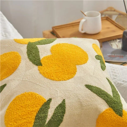 Jacquard-kussenhoes met geweven zonnebloempatroon en verborgen ritssluiting