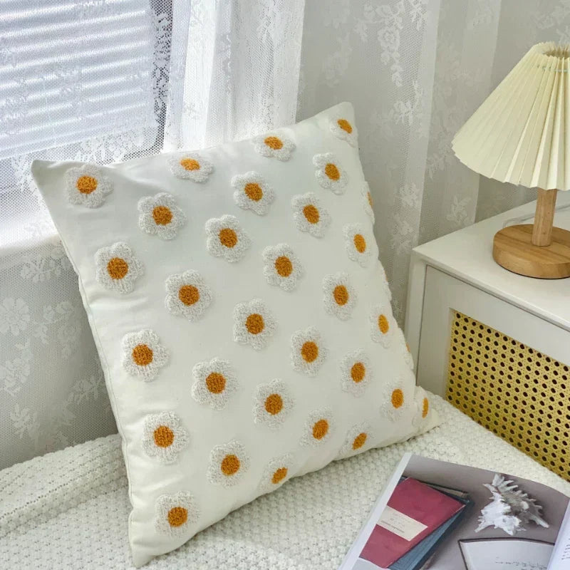 Jacquard-kussenhoes met geweven zonnebloempatroon en verborgen ritssluiting