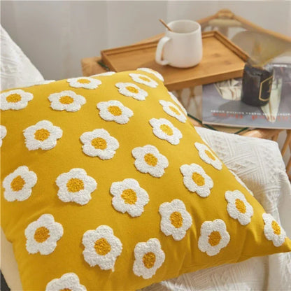 Jacquard-kussenhoes met geweven zonnebloempatroon en verborgen ritssluiting