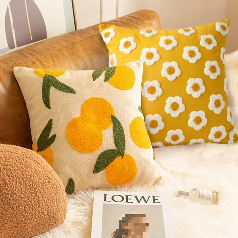 Jacquard-kussenhoes met geweven zonnebloempatroon en verborgen ritssluiting