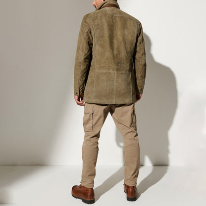 Joachim vintage heren suède jas met leren accenten slim fit casual buitenkleding