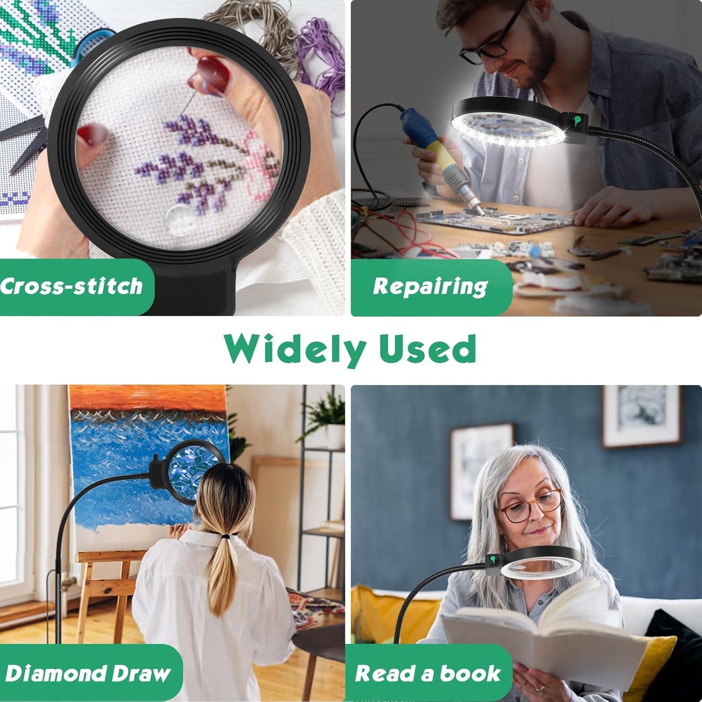 LED Magnifying Glass with Adjustable Stand for Reading Crafts and Detailed Work