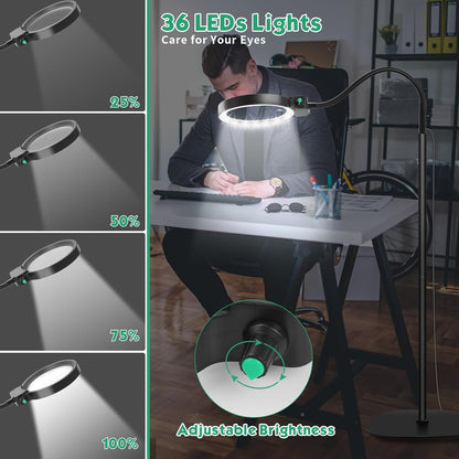 LED Magnifying Glass with Adjustable Stand for Reading Crafts and Detailed Work