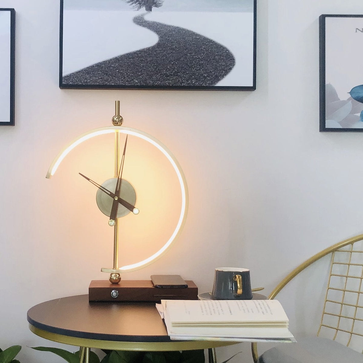 LED Table Lamp with Wireless Qi Charger, Built-In Clock and Adjustable Brightness