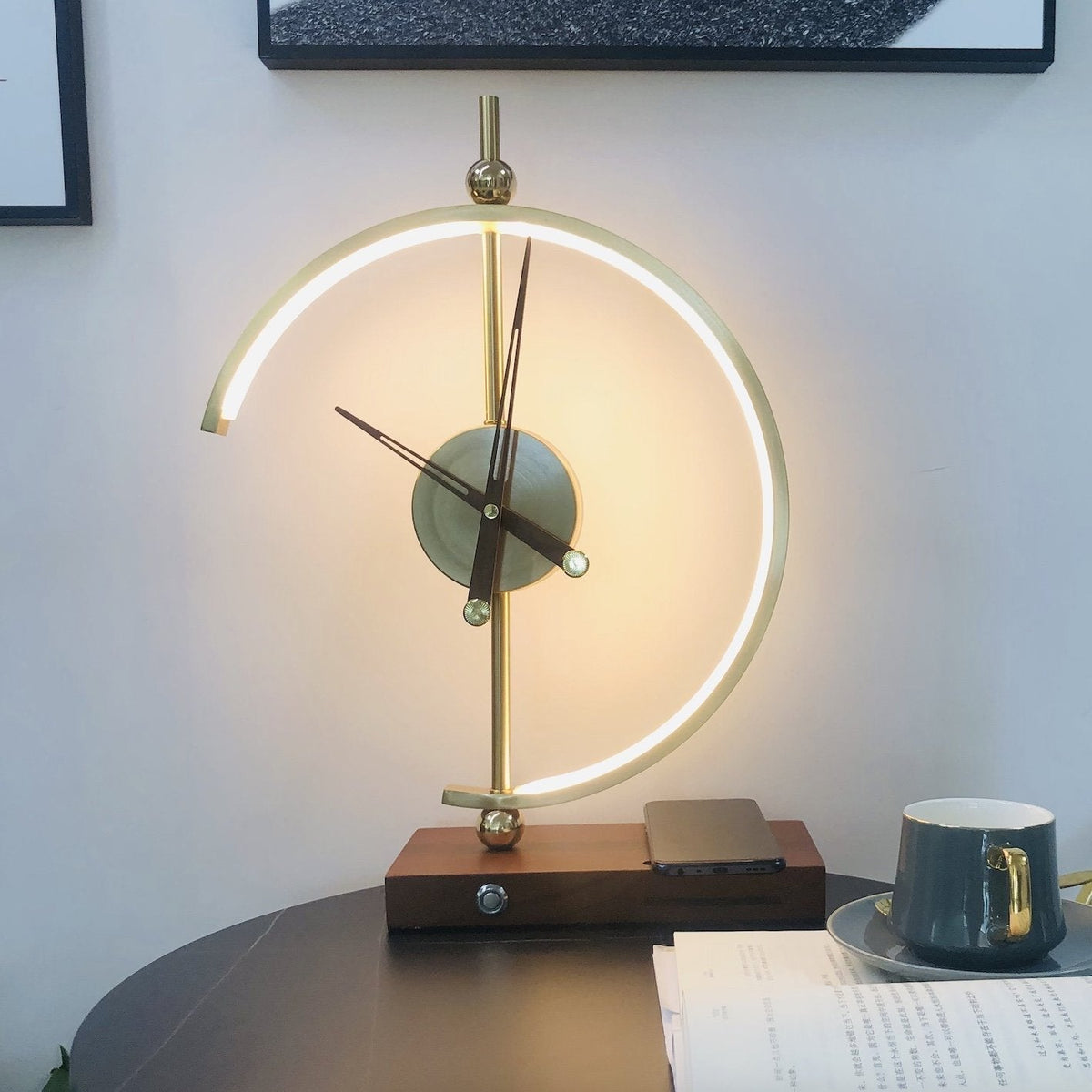 LED Table Lamp with Wireless Qi Charger, Built-In Clock and Adjustable Brightness