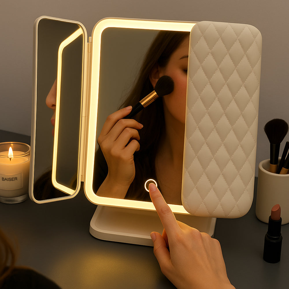 LED-make-upspiegel voor kaptafel, opvouwbaar, met 3 lichtstanden en vergroting