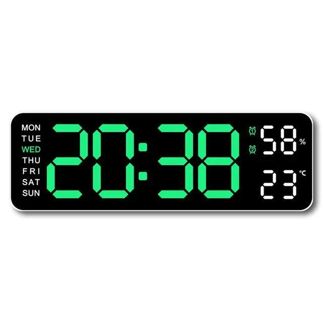 Large Digital LED Clock with Temperature Humidity Display Dual Alarm Adjustable Brightness