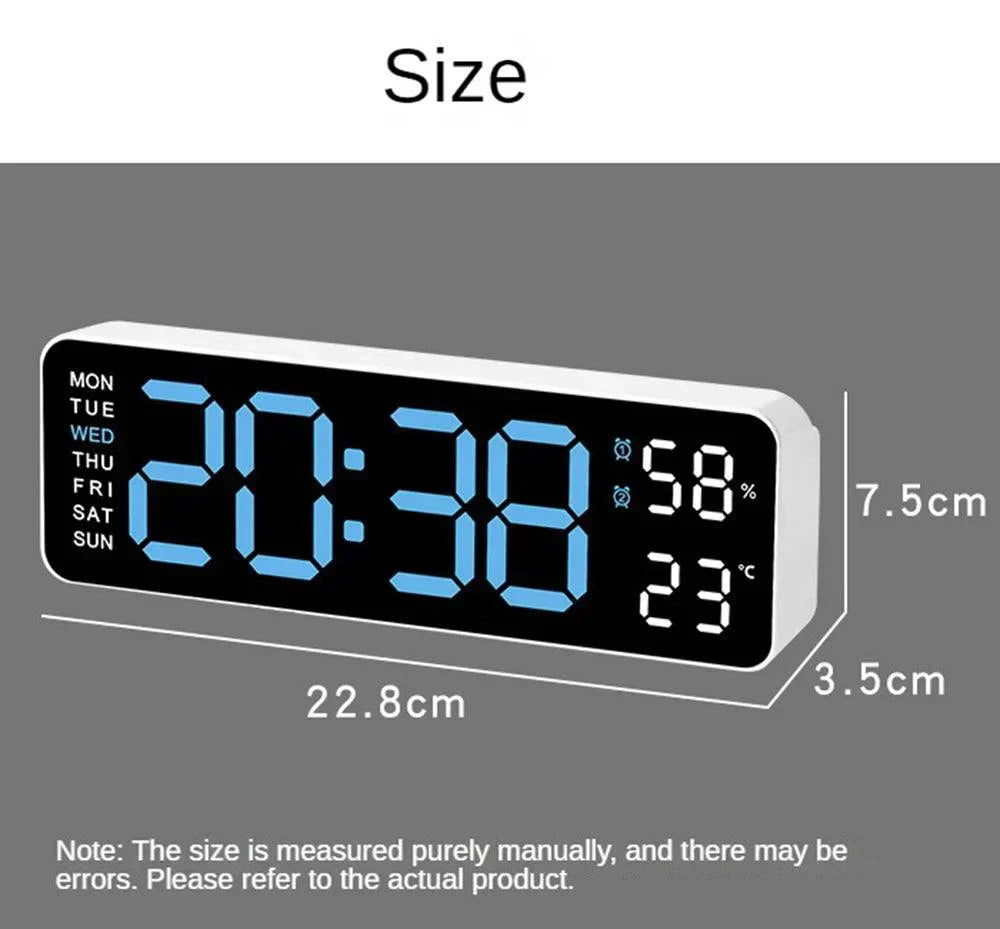 Large Digital LED Clock with Temperature Humidity Display Dual Alarm Adjustable Brightness