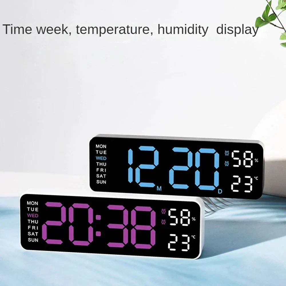 Large Digital LED Clock with Temperature Humidity Display Dual Alarm Adjustable Brightness