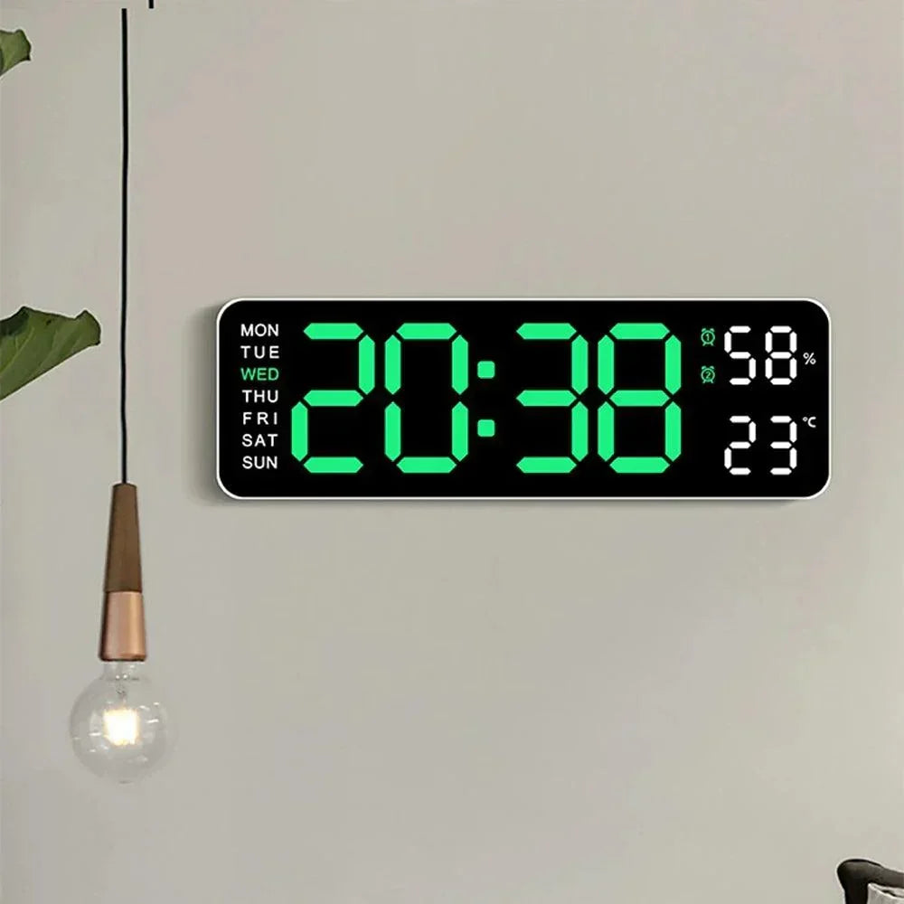 Large Digital LED Clock with Temperature Humidity Display Dual Alarm Adjustable Brightness