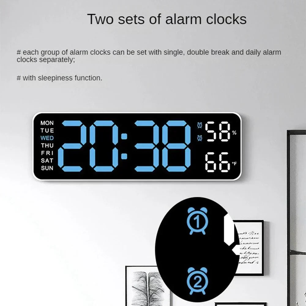 Large Digital LED Clock with Temperature Humidity Display Dual Alarm Adjustable Brightness