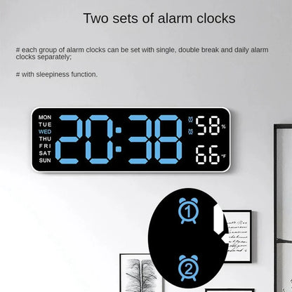 Large Digital LED Clock with Temperature Humidity Display Dual Alarm Adjustable Brightness