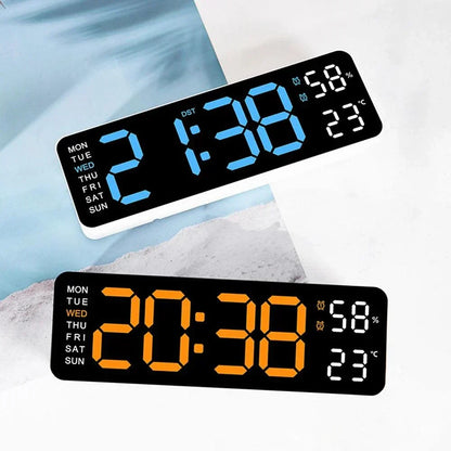 Large Digital LED Clock with Temperature Humidity Display Dual Alarm Adjustable Brightness