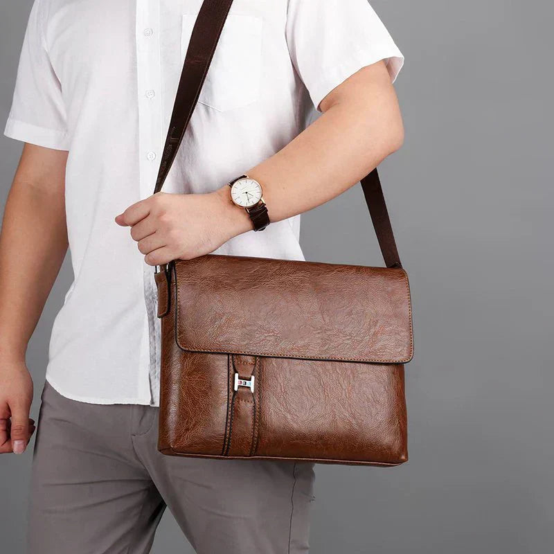 Lars grote leren schoudertas minimalistische laptoptas voor werk