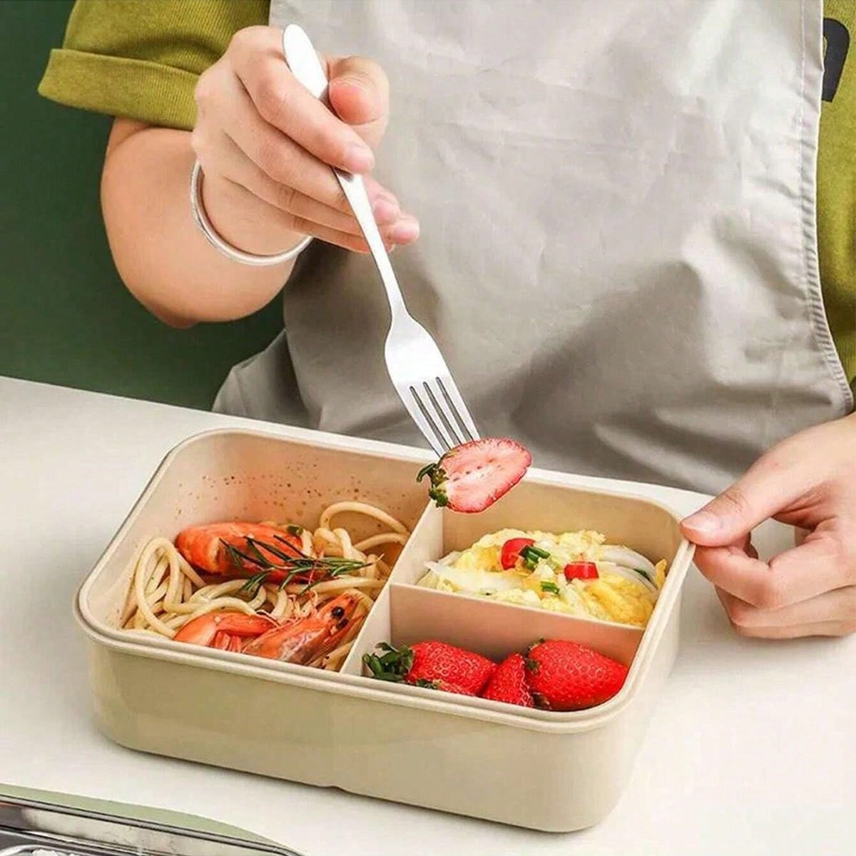 Lekvrije 1200ml Volwassen Bento Lunchbox met Bestek en 3 Compartimenten