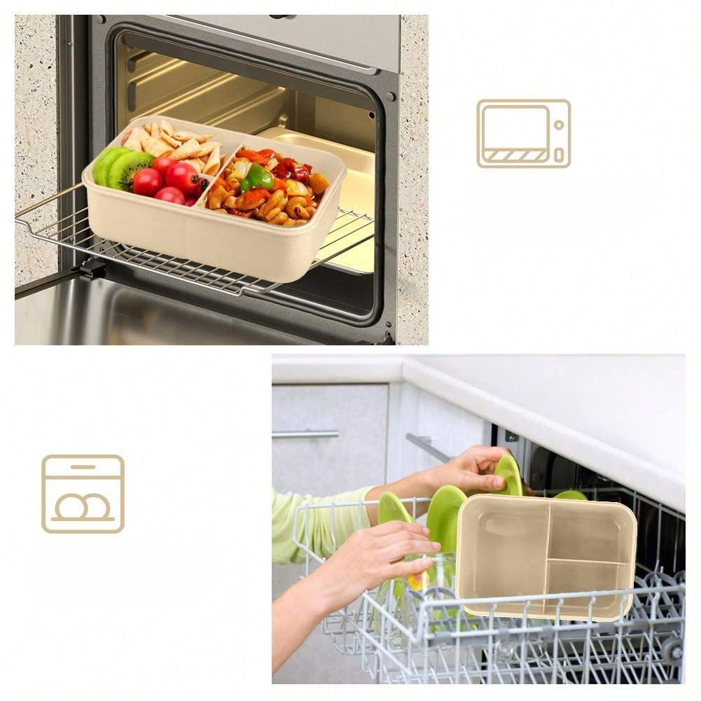 Lekvrije 1200ml Volwassen Bento Lunchbox met Bestek en 3 Compartimenten