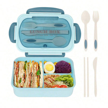 Lekvrije 1200ml Volwassen Bento Lunchbox met Bestek en 3 Compartimenten