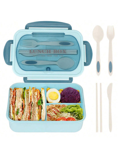 Lekvrije 1200ml Volwassen Bento Lunchbox met Bestek en 3 Compartimenten