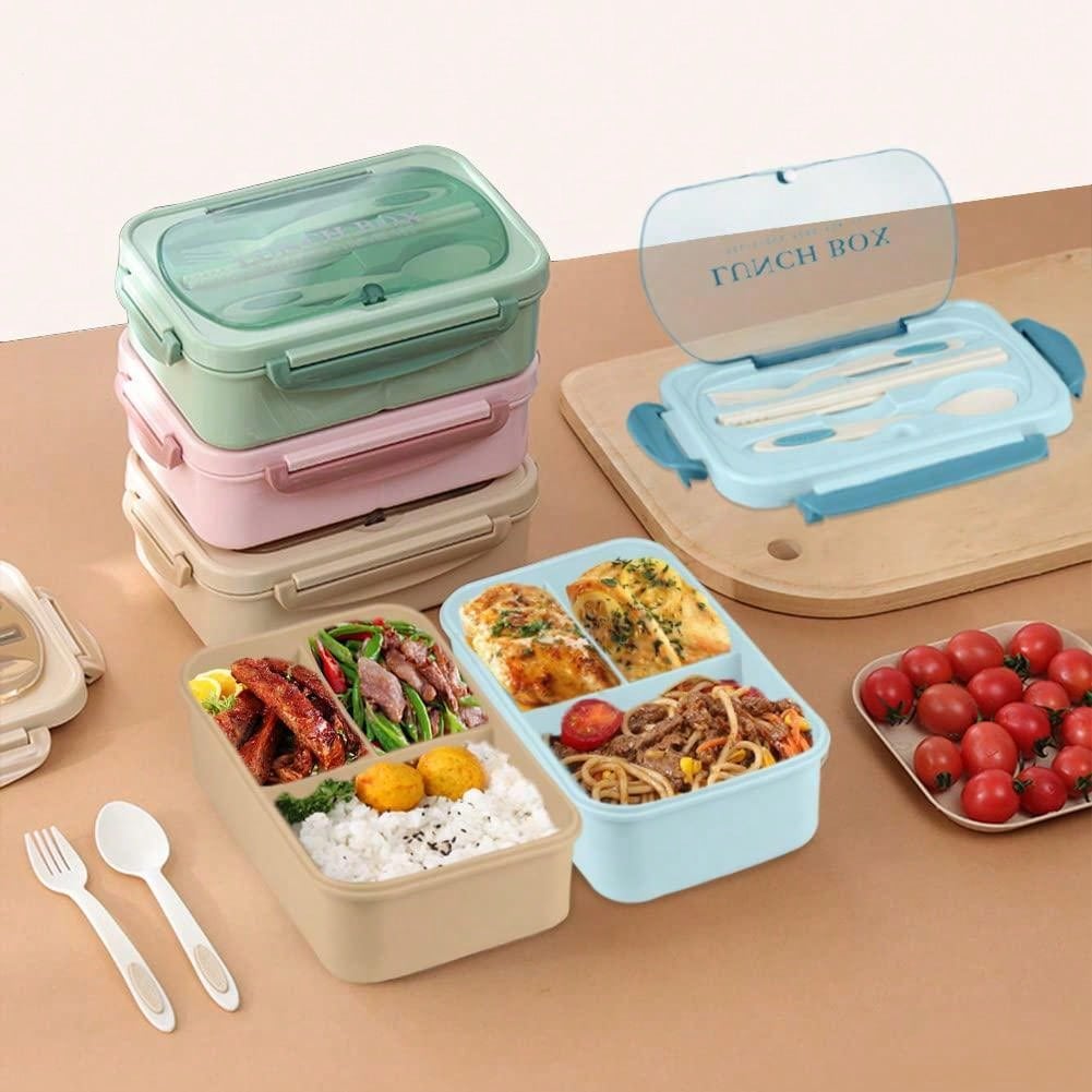 Lekvrije 1200ml Volwassen Bento Lunchbox met Bestek en 3 Compartimenten