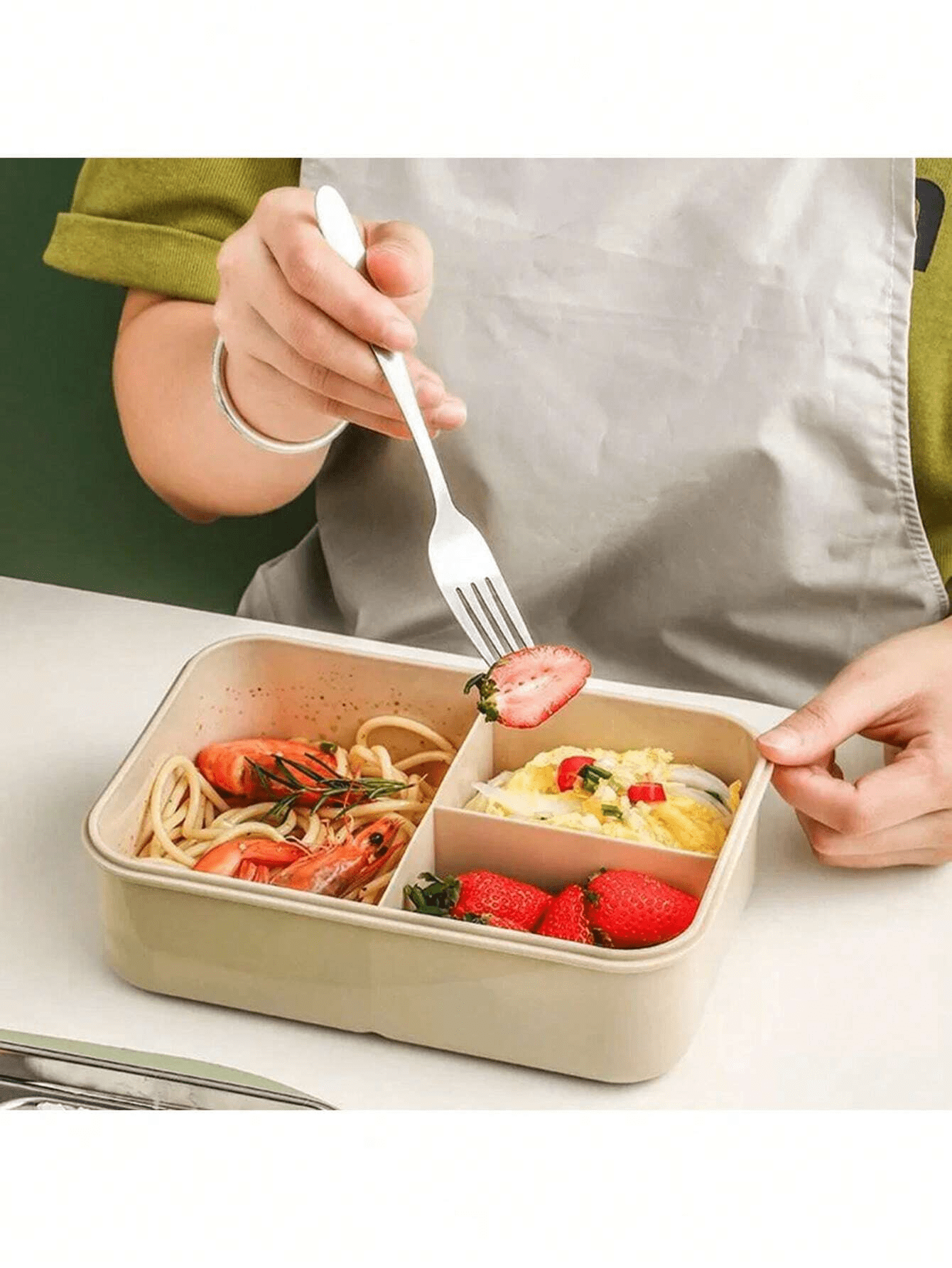 Lekvrije 1200ml Volwassen Bento Lunchbox met Bestek en 3 Compartimenten