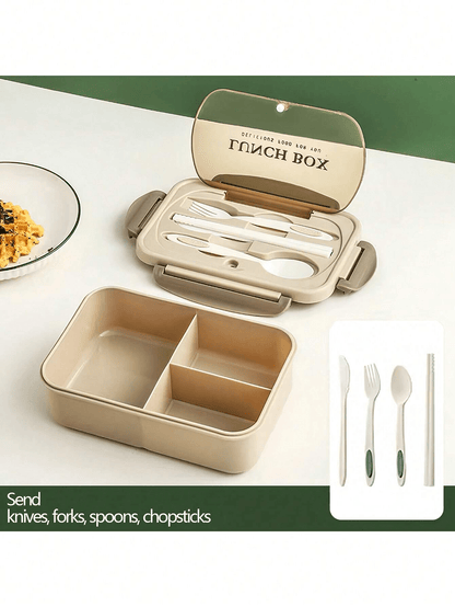 Lekvrije 1200ml Volwassen Bento Lunchbox met Bestek en 3 Compartimenten