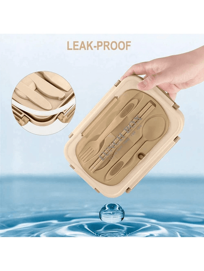 Lekvrije 1200ml Volwassen Bento Lunchbox met Bestek en 3 Compartimenten