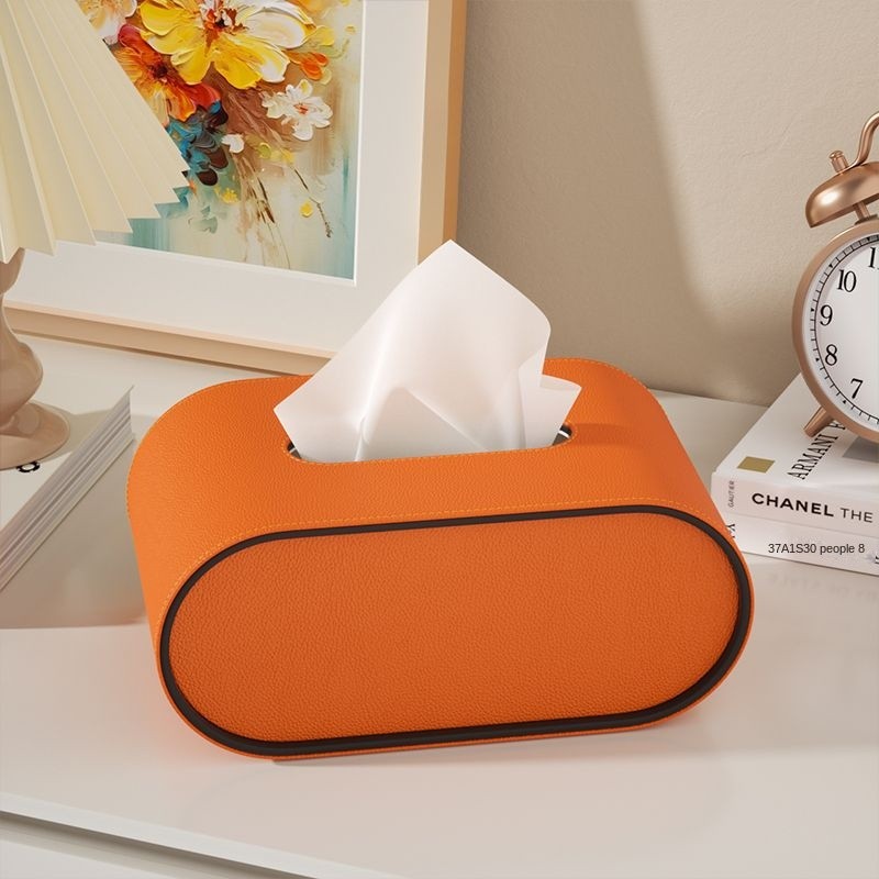 Lederhülle für Taschentuchbox mit ovalem Design und kontrastierender Paspel