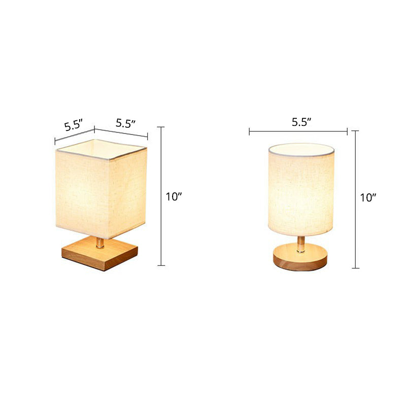 LinenWood Minimalistische Tischlampe mit Holzfuß und Leinen-Schirm  